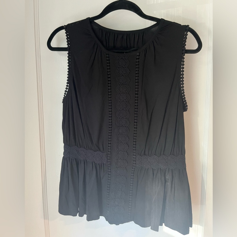 kate spade Black Sleeveless Lace-Trim Peplum Top - Size Small